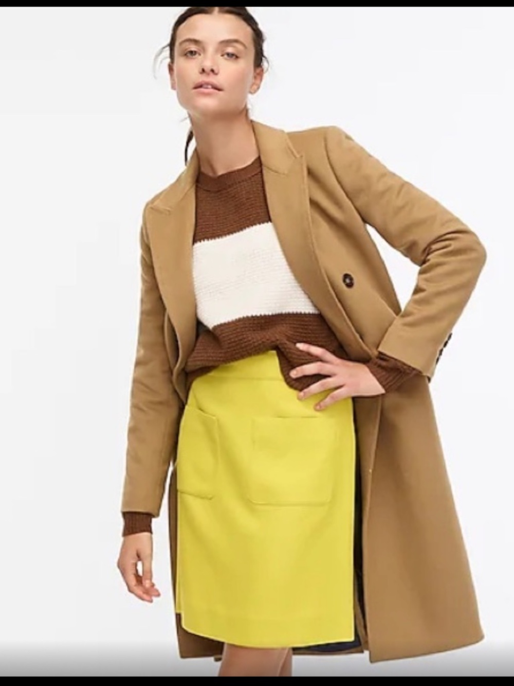 J. Crew Patch Pocket Mini Skirt in Double-Serge Wool | Brilliant Citron | Size 6